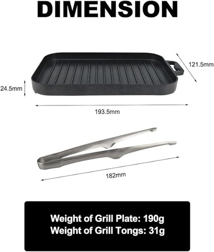 Fire Maple Compact Aluminium Alloy Mini Griddle Set with Stainless Steel Tongs - Portable Heating Kit for Outdoor and Indoor Use