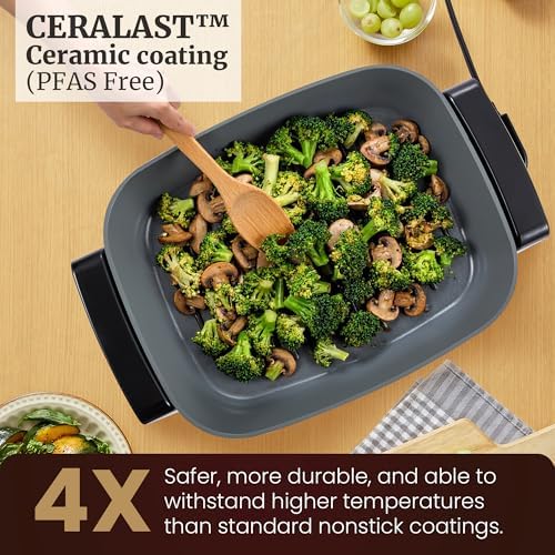 Elite Gourmet 12.5Qt Ceralast™ PFAS-Free Ceramic Electric Skillet, 1500W