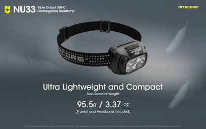 Nitecore NU33 700 Lumen Camping Headlamp, USB-C Rechargeable, Lightweight with White, Red, and Reading LEDs Sticker