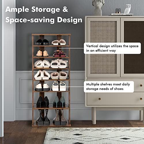 COSTWAY 7 Tiers Shoe Rack, Patented Shoe Organizer (Rustic Brown)