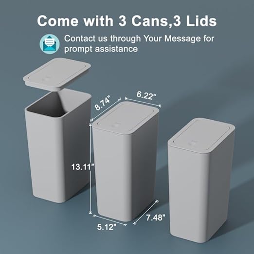 3 Pack 10 Liter / 2.6 Gallon Bathroom Trash Can, Small Trash Can