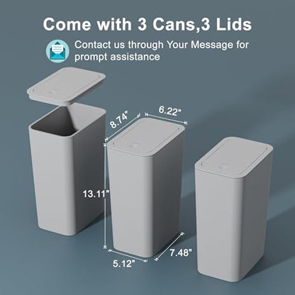 3 Pack 10 Liter / 2.6 Gallon Bathroom Trash Can, Small Trash Can