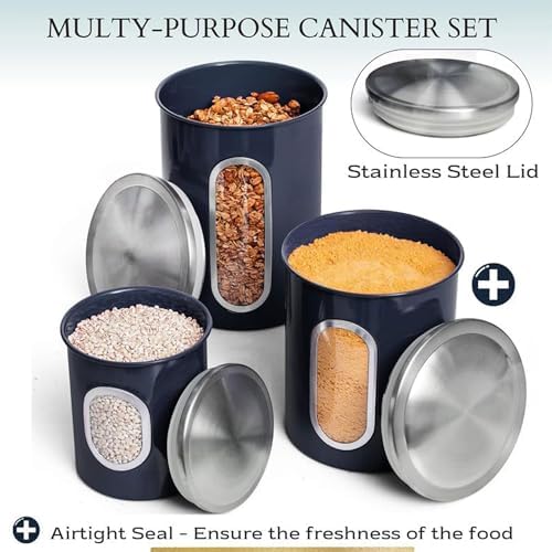 Mixpresso 3-Pcs Blue Canisters Set for Kitchen Storage Airtight Jars