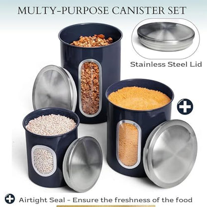 Mixpresso 3-Pcs Blue Canisters Set for Kitchen Storage Airtight Jars
