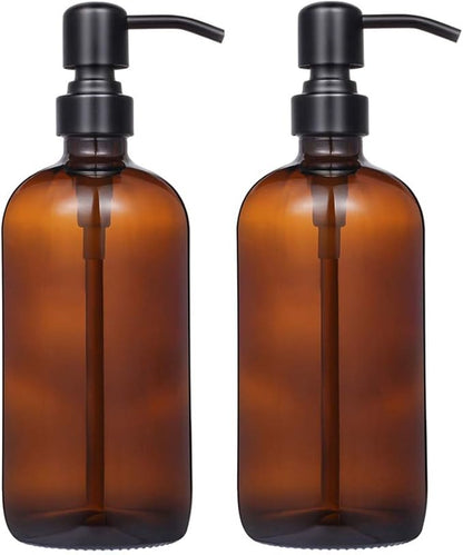 2 Pack Thick Amber Glass Pint Jar Soap Dispenser