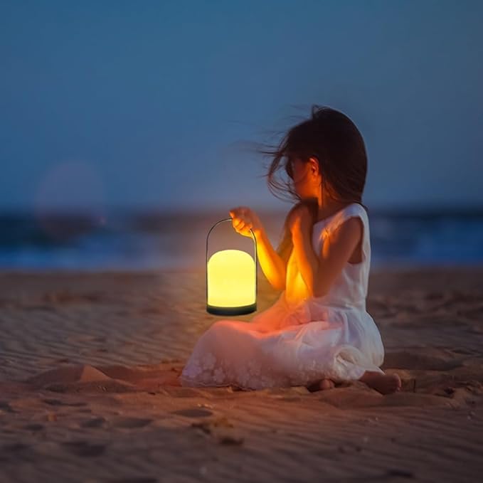 Mr.Go Portable LED Lantern Table Lamp | Cordless & USB Rechargeable | Remote Control & Dimmable | 16 RGB Colors & Kids Bedroom Outdoor Camping Light | Metal Handle (Black)