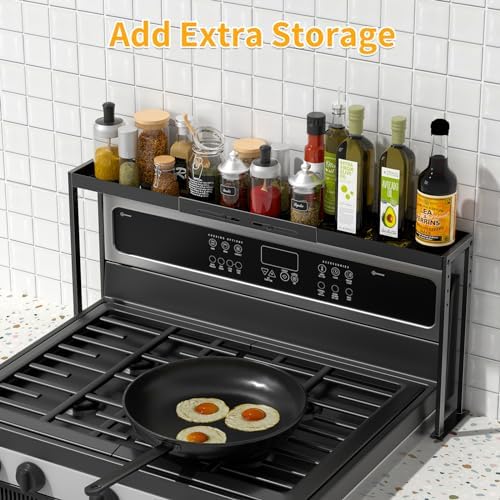 Over the Stove Shelf, Expand 27 to 33 Inch for Curved Stove,Black