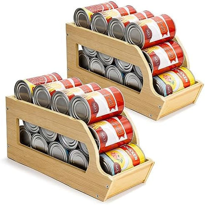 Yumkfoi Bamboo Can Organizers and Storage for Pantry(2 Pack), Stackable