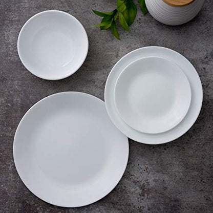 Corelle Vitrelle 8-Piece Dinner Plates Set Triple Layer Glass and Chip Resistant, Lightweight Round Plates, Winter Frost White