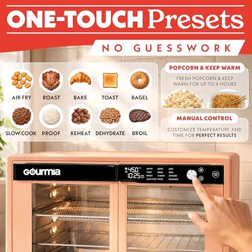 Gourmia Toaster Oven - 9-Slice Capacity, Digital Display, Peach