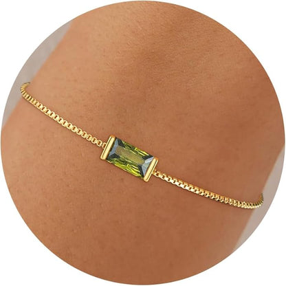 Birthstone Gold Bracelets for Women Girls Non Tarnish - Trendy Dainty 14K Gold Plated Bracelet Friendship CZ Bracelets Anniversary Birthday Gifts for Mom Girlfriend
