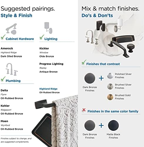Amerock BH36012ORB | Oil Rubbed Bronze Towel Ring | 7-7/16 inch (189 mm) Width Towel Holder | Highland Ridge | Hand Towel Holder for Bathroom Wall | Small Kitchen | Bath Accessories
