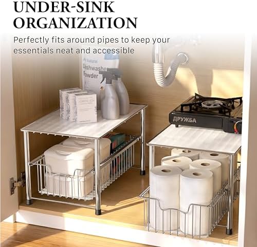 Simple Houseware Chrome Metal Stackable Storage Rack, 16.75 in L x 10.8 in W x 10.25 in H