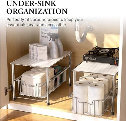 Simple Houseware Chrome Metal Stackable Storage Rack, 16.75 in L x 10.8 in W x 10.25 in H