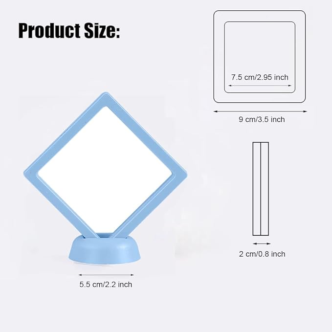 6 Pcs 3D Floating Display Case Frame Display Holder Stands Transparent PE Film Storage Box for Jewelry Challenge Coin Medal Antique 3.5 x 3.5 x 0.8 Inches (Style 1)