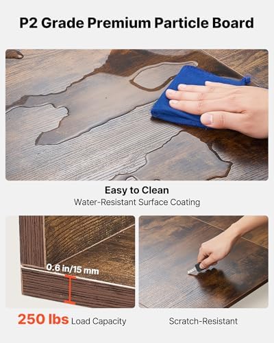 VEVOR Washer Dryer Countertop with 3 Splicing Panels, 54" x 27" Wooden Washer and Dryer Countertop with 2 Hooks, Water-Resistant Laundry Topper for Laundry Room Organization and Storage, Brown