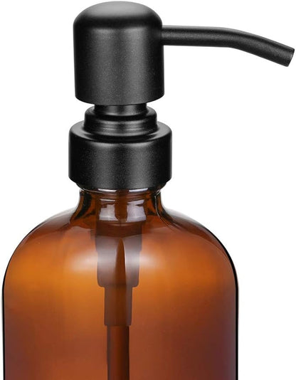 2 Pack Thick Amber Glass Pint Jar Soap Dispenser
