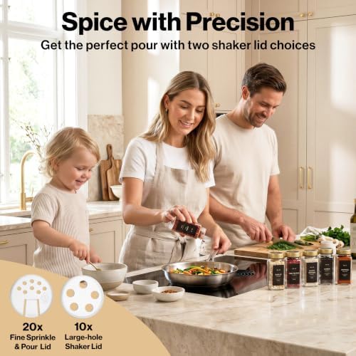 EDELHAUS Glass Spice Jars with Label, 24x Gold Stainless Steel Lids