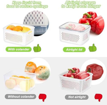 12 Pieces Fruit Storage Containers For Fridge with Removable Colanders