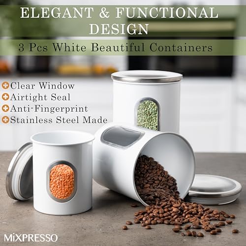 Mixpresso 3-Pcs White Canisters Set for Kitchen Storage Airtight Jars