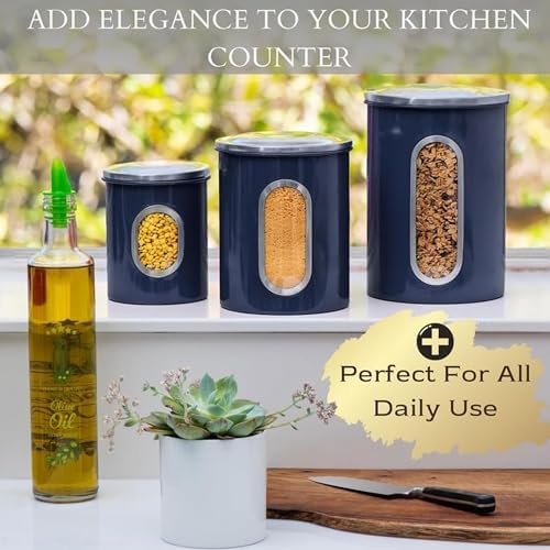 Mixpresso 3-Pcs Blue Canisters Set for Kitchen Storage Airtight Jars