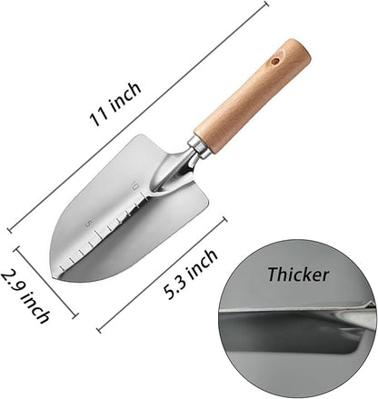 Garden Tool Shovel for Digging Gardening Trowel for Lawn Planting Stainless Steel Spade Wooden Handle Anti Slippery