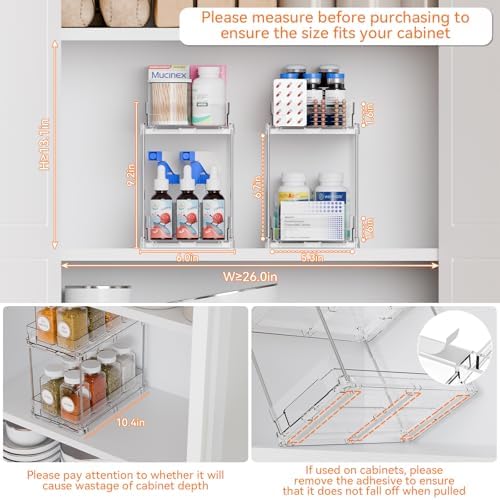 Yieach 4 Pack 2 Tier Vertical Spice Rack Pull Out,10.4'' Deep Narrow Slide Out Spice Rack Organizer for Inside Cabinets,Kitchen,Pantry,Cupboard Seasoning,Can,Jar Organizer and Medicine Cabinet Storage