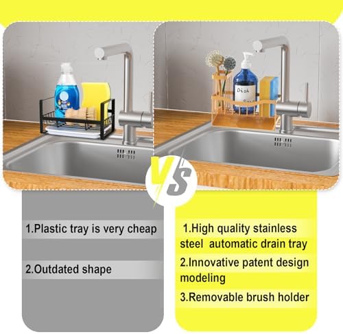 Fssvcd Maifan Sink Caddy Sponge Holder for Kitchen with Brush Holder and Stainless Steel Self Drain Tray, Rustproof Kitchen Sink Organizer for Sponge, Soap Dispenser Storage Accessories