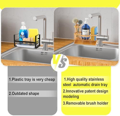 Fssvcd Maifan Sink Caddy Sponge Holder for Kitchen with Brush Holder and Stainless Steel Self Drain Tray, Rustproof Kitchen Sink Organizer for Sponge, Soap Dispenser Storage Accessories