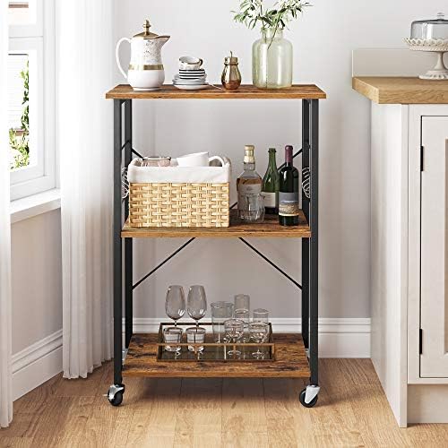 VASAGLE Kitchen Shelf on Wheels, 23.6 Inches Serving Cart with 3 Shelves