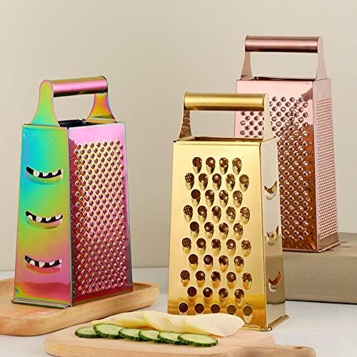 4 Sides Box Grater For Kitchen,Stainless Steel Cheese Grater With Handle,Multi-Function Vegetable Slicer Food Shredder For Chees,Ginger,Vegetables,Dishwasher Safe, Gold