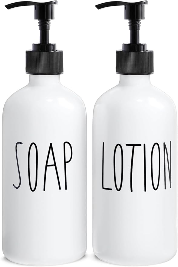 MOMEEMO White Soap Dispenser Bathroom Set, Contains Hand and Lotion Dispenser