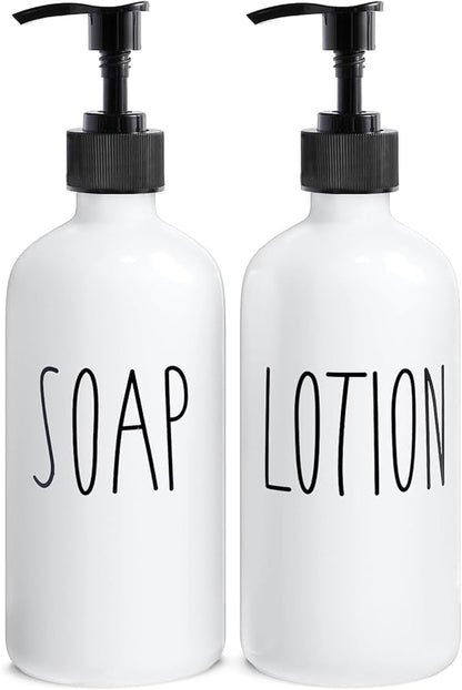 MOMEEMO White Soap Dispenser Bathroom Set, Contains Hand and Lotion Dispenser