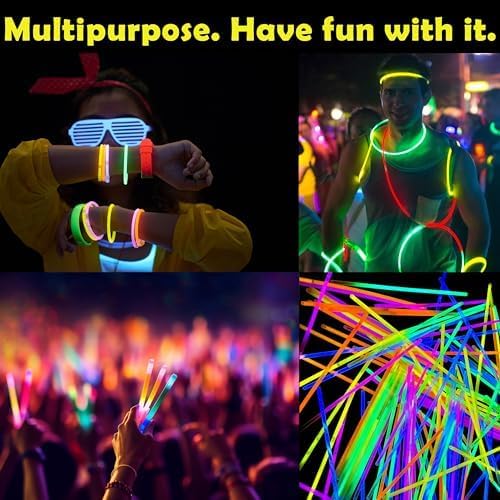 GiftExpress Glow Sticks 300 Pack - 8" Assorted Neon Color Glow In The Dark Glowsticks - Bulk Light Up Party Favors to Make Necklaces, Bracelets & Decorations for Kids