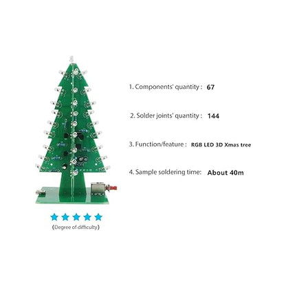 Soldering Practice Kit DIY RGB LED 3D Xmas Tree Electronics Projects Soldering Kit Welding Skills Learn Soldering Kit for DIYers Learning Electronics (05SDS01)