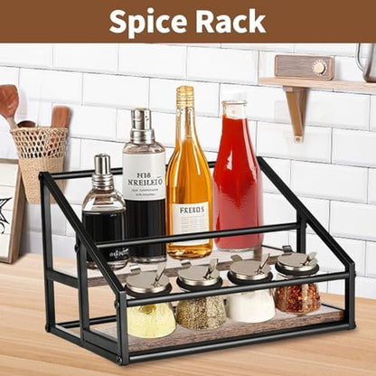 YQBRAO 2-Tier Coffee Syrup Organizer, 8-Bottle Rack, Rustic Brown