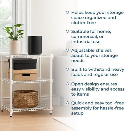 Honey-Can-Do 3-Tier White Wire Shelf, NSF, 250 lb/Shelf, 14x24x30 in