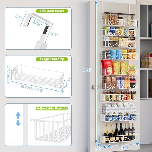 9-Tier Over Door Pantry Organizer, Metal Hanging Storage for Kitchen