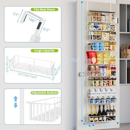 9-Tier Over Door Pantry Organizer, Metal Hanging Storage for Kitchen