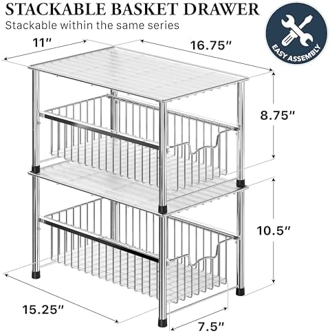 Simple Houseware Chrome Metal Stackable Storage Rack, 16.75 in L x 10.8 in W x 10.25 in H