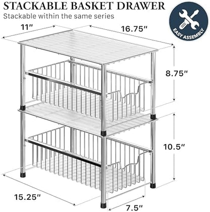 Simple Houseware Chrome Metal Stackable Storage Rack, 16.75 in L x 10.8 in W x 10.25 in H