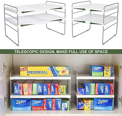 2 Pack Expandable Kitchen Wrap Organizer Rack, Height & Width Adjustable Aluminum Foil and Plastic Wrap Organizer for Pantry, Cabinet Food Wrap Organization and Storage - (3 Tier 9.8 to 15.6"L)