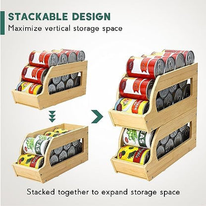 Yumkfoi Bamboo Can Organizers and Storage for Pantry(2 Pack), Stackable