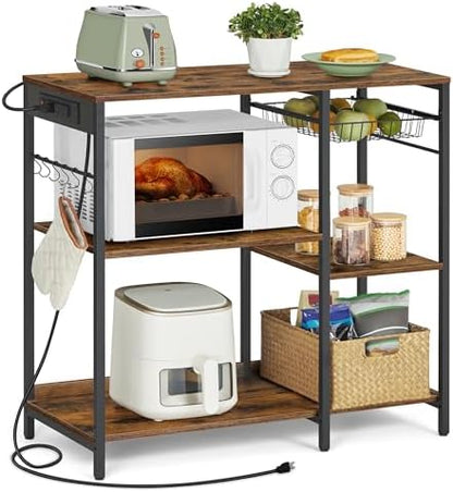VASAGLE Kitchen Baker’s Rack, Steel Frame, Wire Basket, 6 Hooks