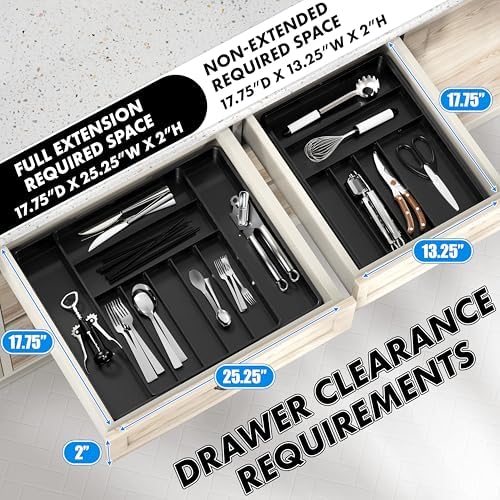Simple Houseware Expandable Kitchen Drawer Flatware Organizer, Black