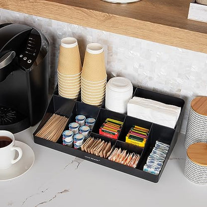 Mind Reader Cup Carousel and Condiment Organizer Set, Countertop Org, Coffee Bar, 7.75"L x 7.75"W x 11.5"H, 2 Pcs., Black