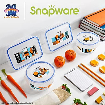 Snapware 8-Pc Plastic Food Storage Container Set, 4.6-Cup & 3-Cup Meal Prep Containers with Lid, BPA-Free Lids with 4 Tab Locking Lids, Dishwasher, Microwave, and Freezer Safe, Space Jam: A New Legacy