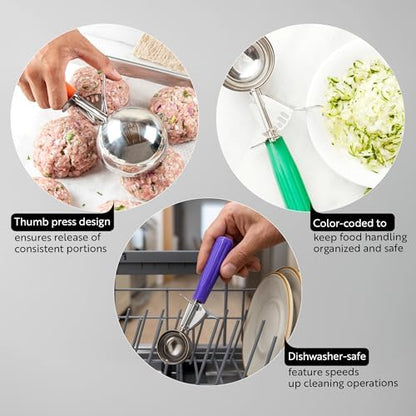 Restaurantware Met Lux 3.25 Ounce Portion Scoop 1 Trigger Release Cookie Scoop - With Green Handle Stainless Steel Disher For Portion Control Scoop Cookie Dough Cupcake Batter Or Ice Cream