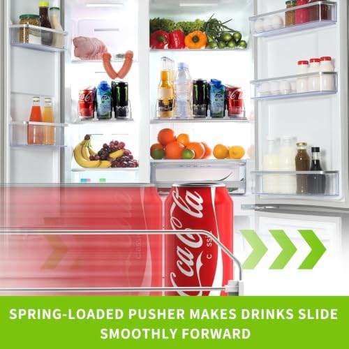 Coanto Drink Organizer for Fridge, Soda Can Organizer for Refrigerator with Automatic Pusher Glide, Adjustable Width Drink Dispenser for Fridge, Holds up to 25 Cans or Bottles, 5 Row