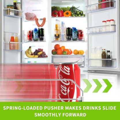Coanto Drink Organizer for Fridge, Soda Can Organizer for Refrigerator with Automatic Pusher Glide, Adjustable Width Drink Dispenser for Fridge, Holds up to 25 Cans or Bottles, 5 Row